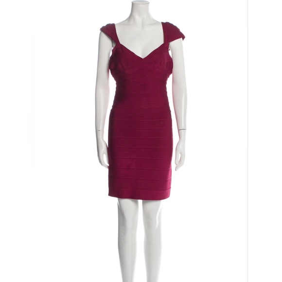Herve Leger Original banded bodycon sheath dress in burgundy Large - Picture 1 of 9